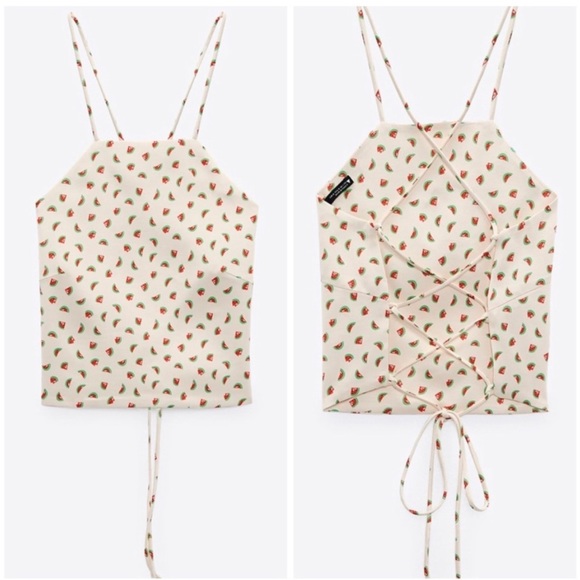 NWT Watermelon Print Lace Up Back Sleeveless Top - Picture 2 of 11
